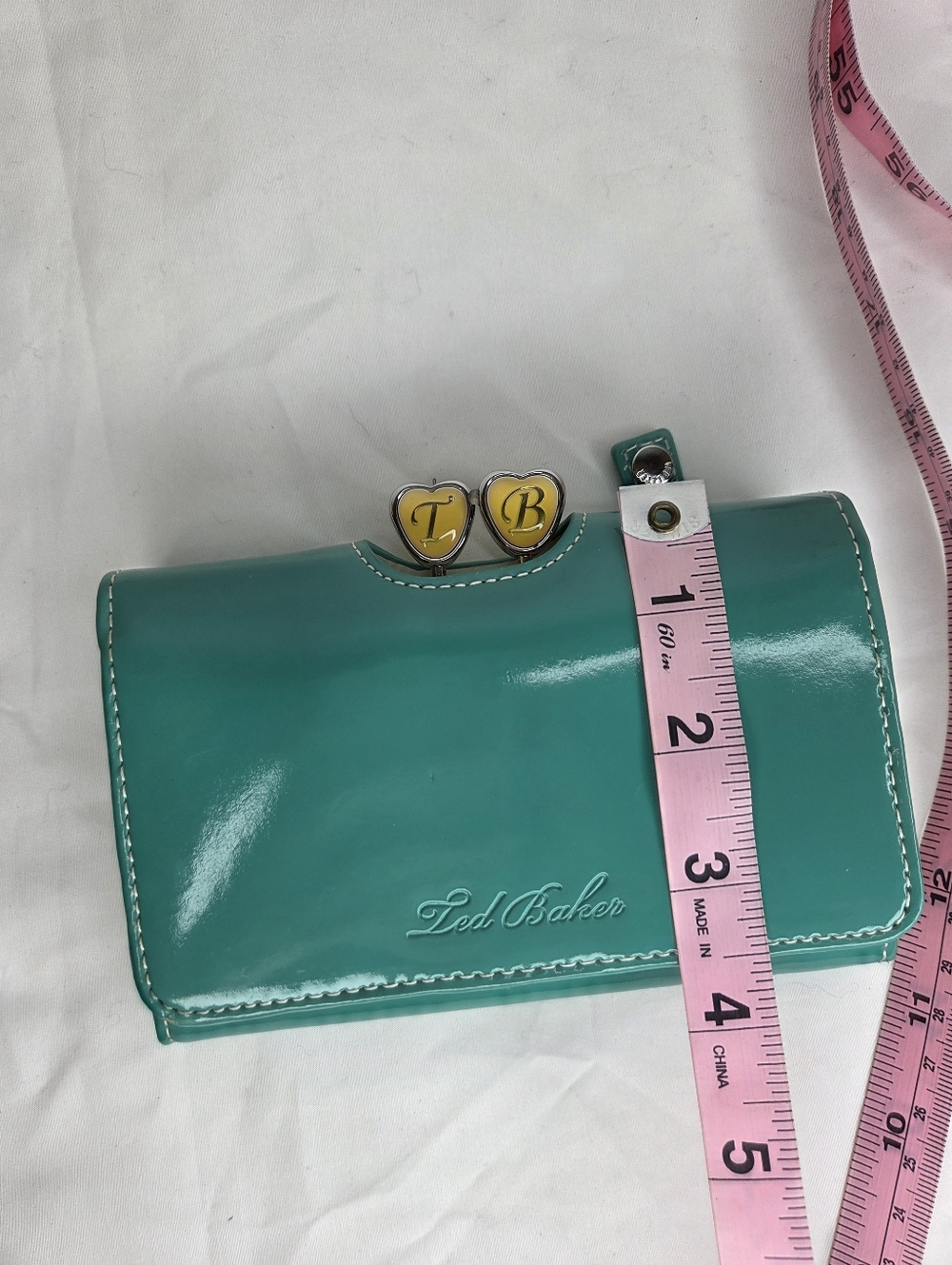 Ted Baker Turquoise Patent Leather Zip Wallet withSilver Accents/Floral Interior - Picture 14 of 14